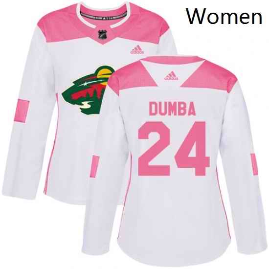 Womens Adidas Minnesota Wild 24 Matt Dumba Authentic WhitePink Fashion NHL Jersey